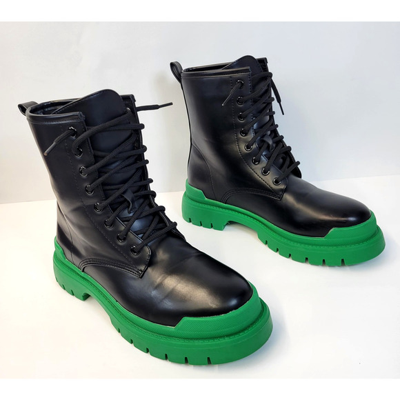 Liliana Combat Boots Womens Size 10 Black Green Lace Up Chunky Platform Grunge - Picture 6 of 16